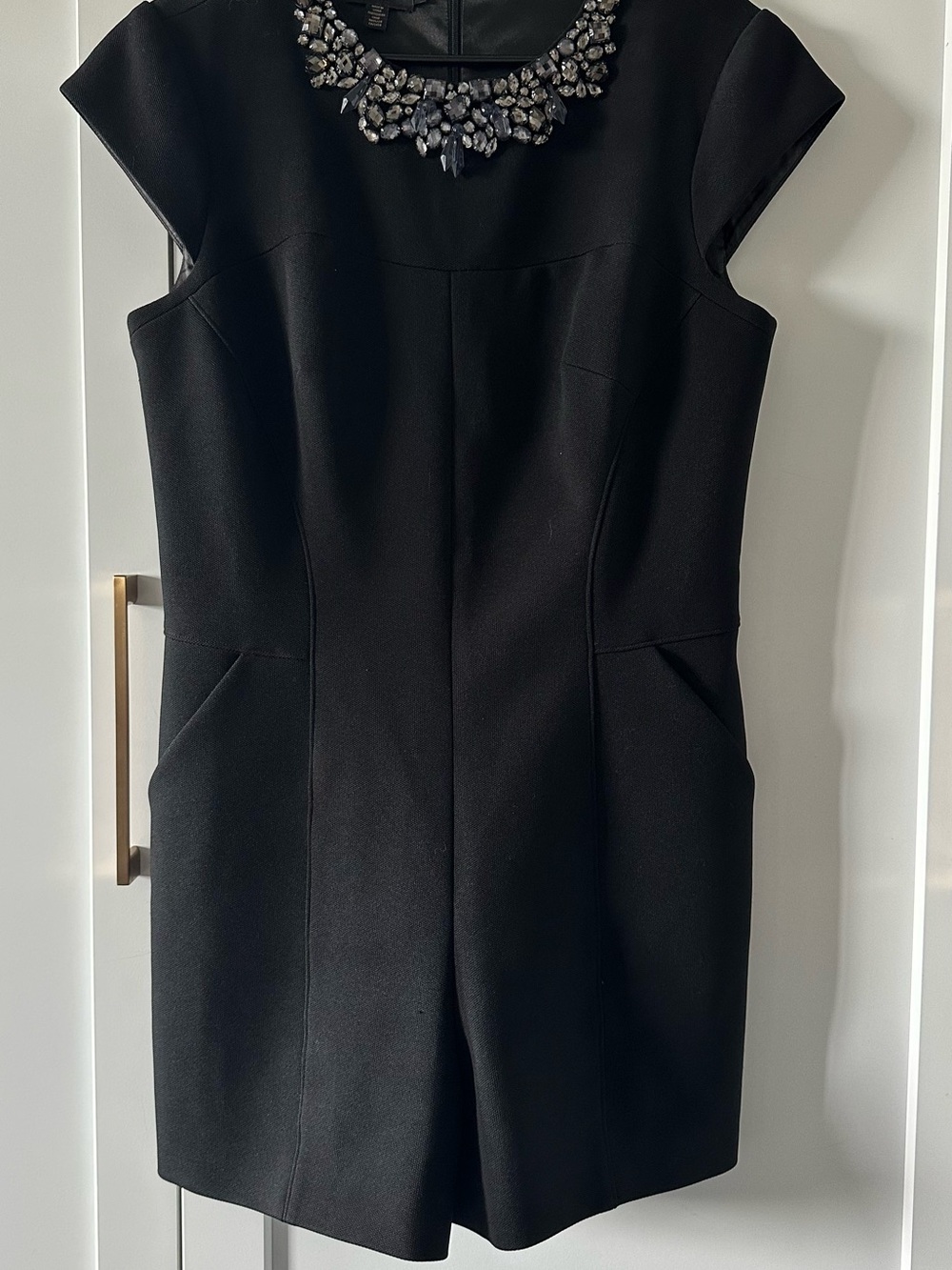Ted Baker London Black Cap-Sleeve Embellished-Neck Jumpsuit